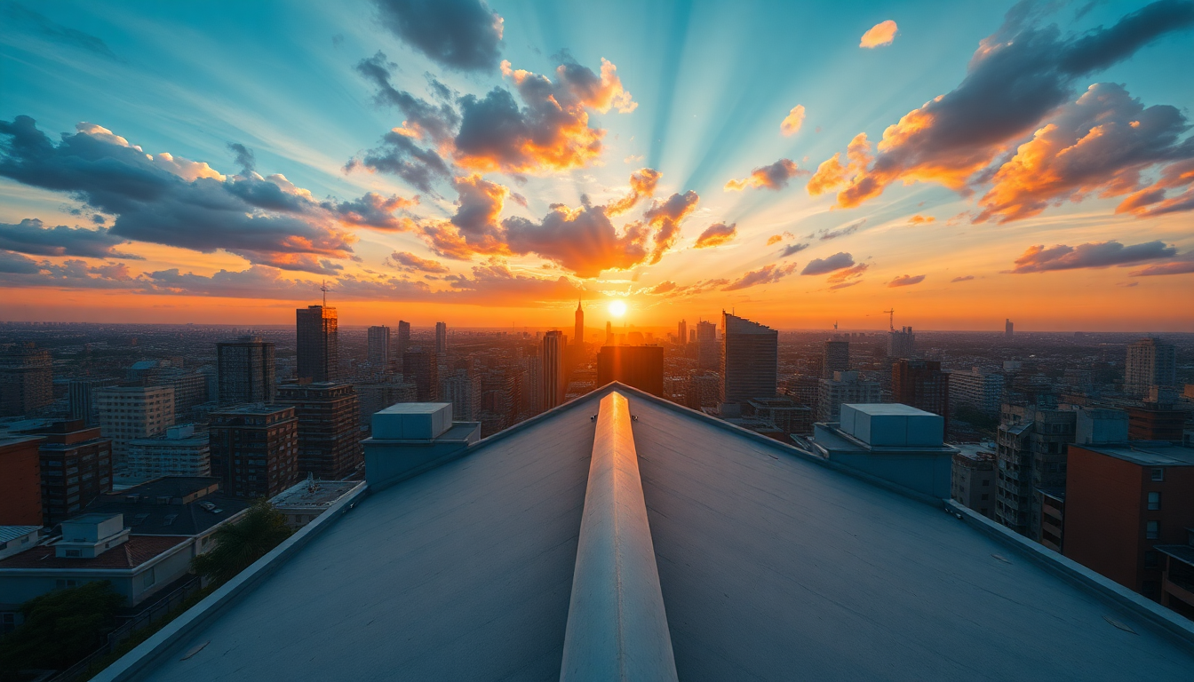 Mystical Rooftop Skyline Clouds Panorama