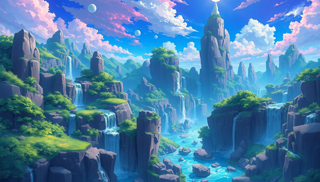 Majestic Fantasy Landscape Floating Magic