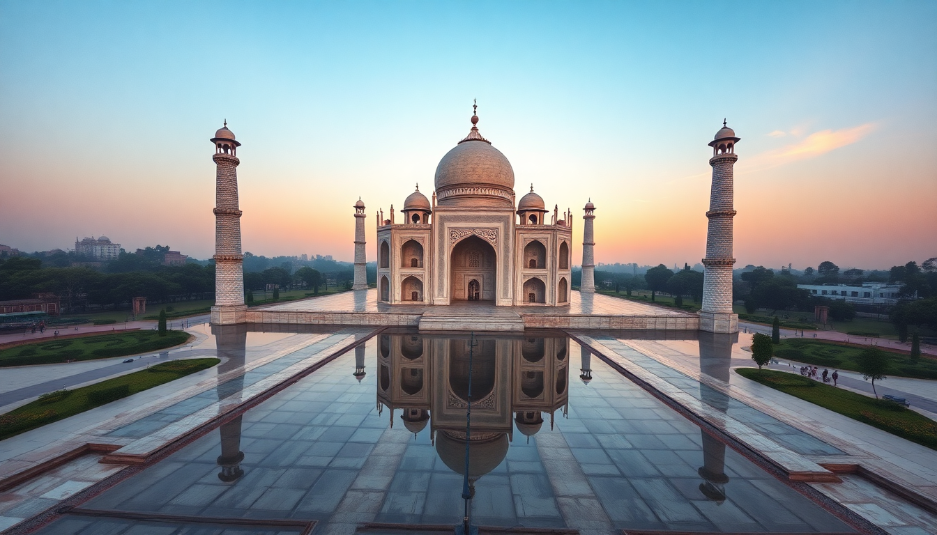 Dramatic Taj Mahal Symmetry at Sunrise