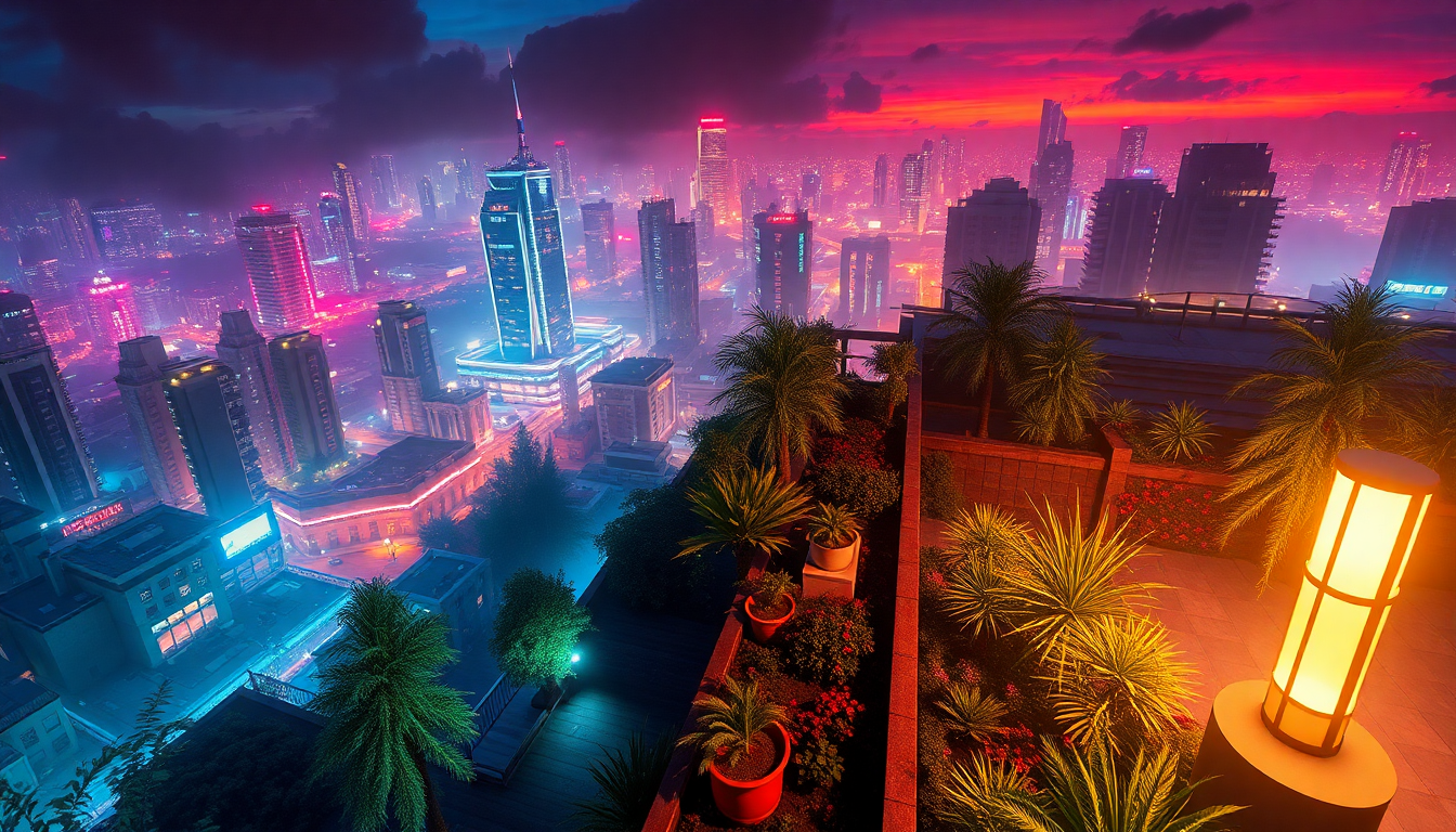 Splendid Rooftop Garden Oasis by Night