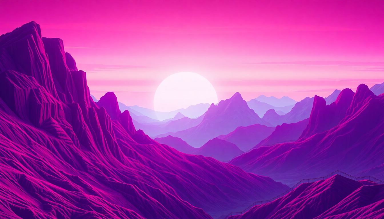 Resplendent Vaporwave Grid Mountains at Sunset