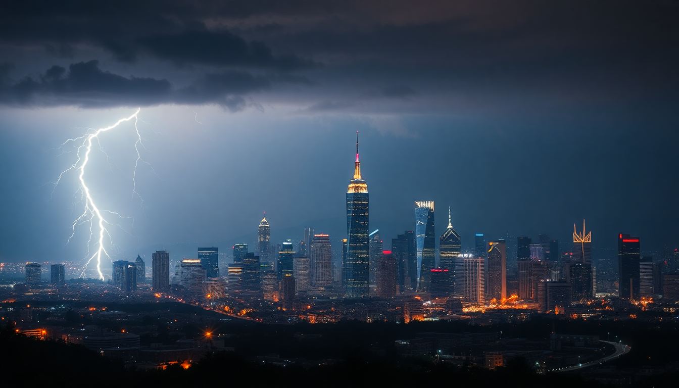 Arcane Lightning Bolt City by Night