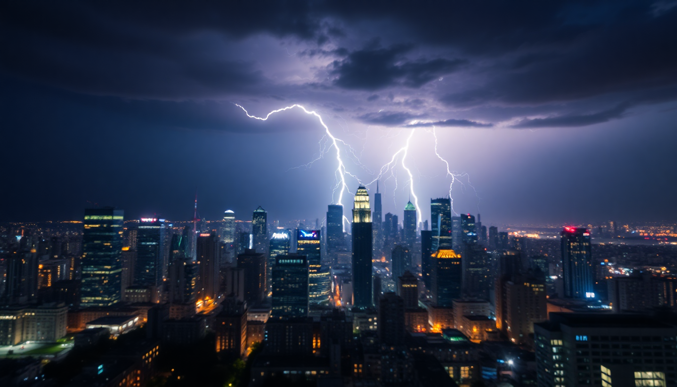 Magnificent Lightning Bolt City by Night