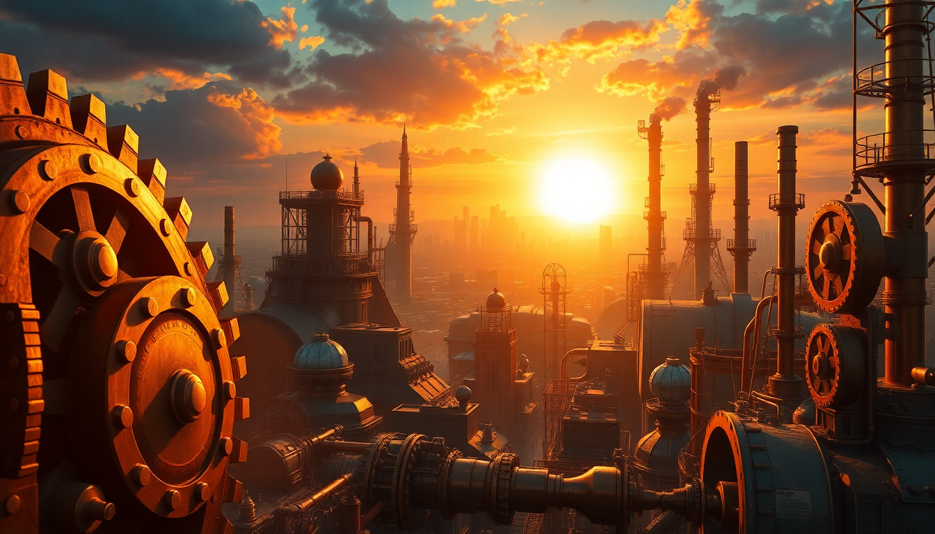 Mesmerizing Steampunk City Brass at Sunset
