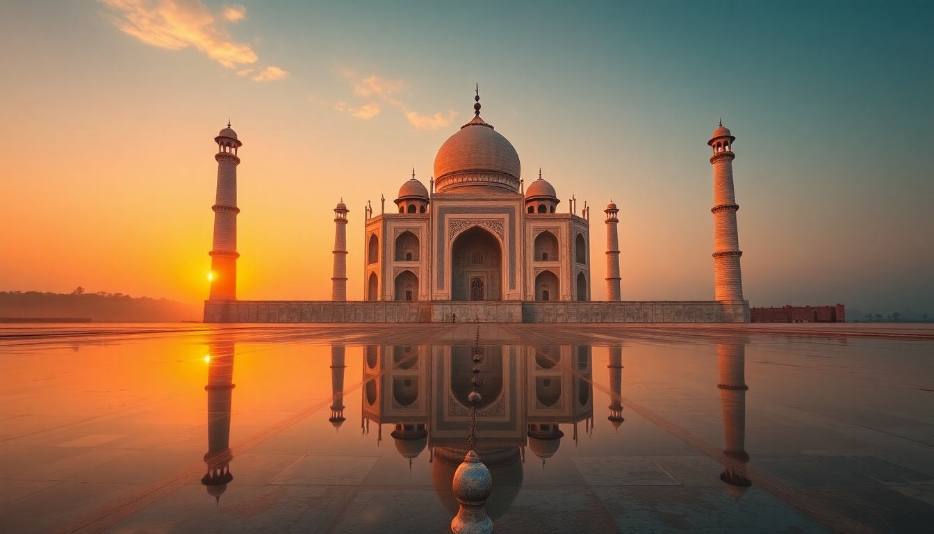 Remarkable Taj Mahal Symmetry at Sunrise