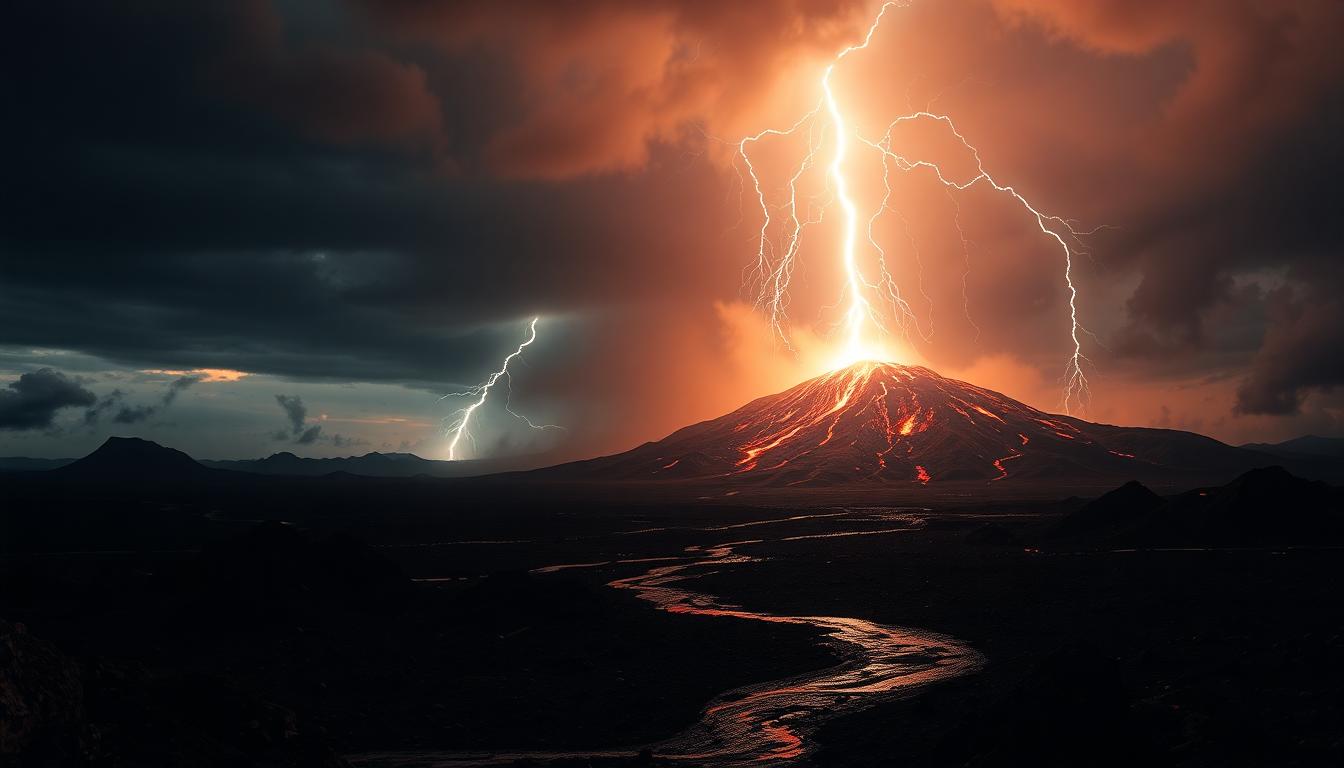 Breathtaking Volcanic Lightning Eruption Panorama
