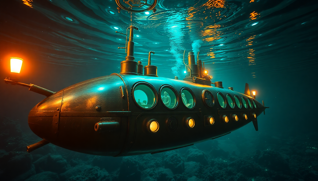Vibrant Nautilus Submarine Brass Depths