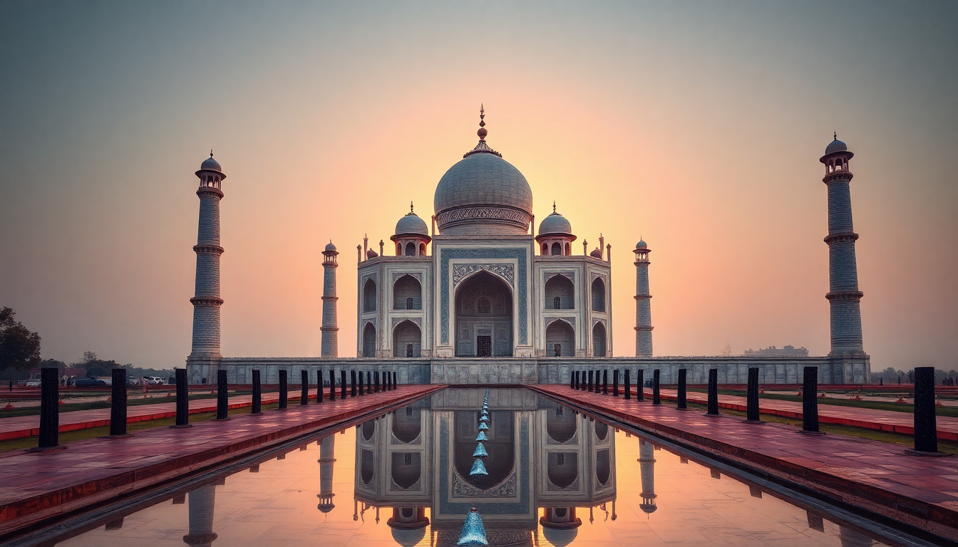 Mystical Taj Mahal Symmetry at Sunrise