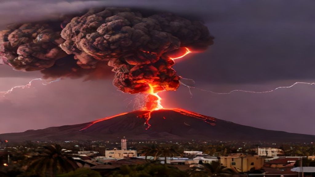 Sweeping Volcanic Lightning Eruption