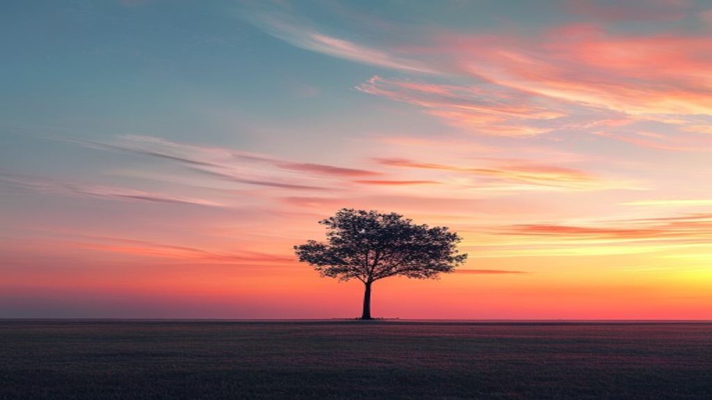 Celestial Single Tree Horizon at Sunset
