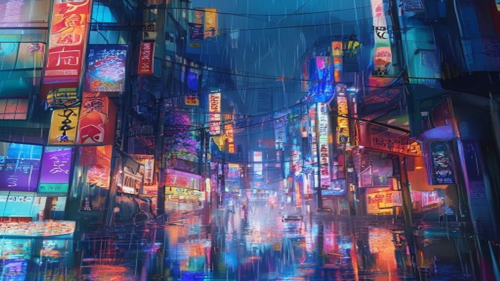 Sweeping Tokyo Street Signs in the Rain