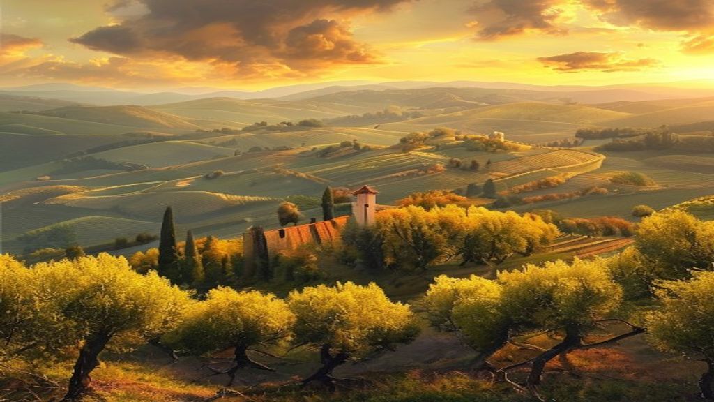 Majestic Tuscany Olive Grove in Golden Light