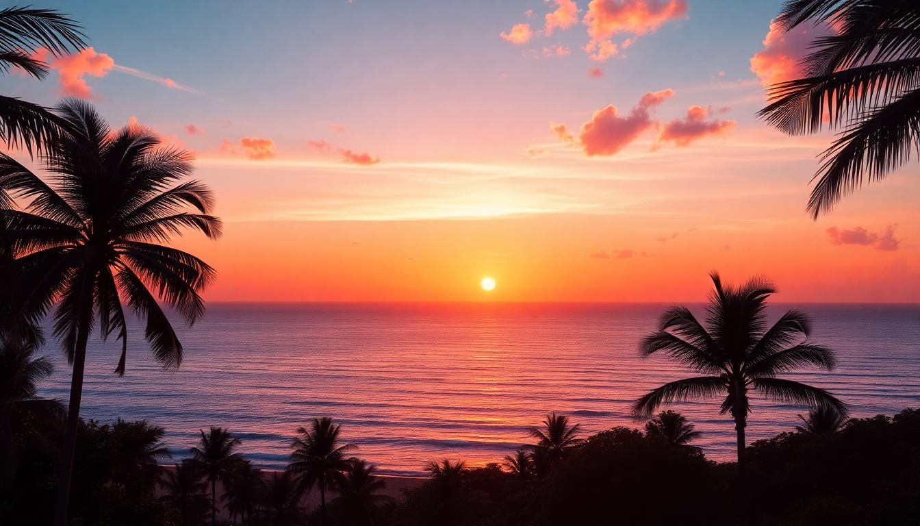Remarkable Palm Silhouettes Orange at Sunset