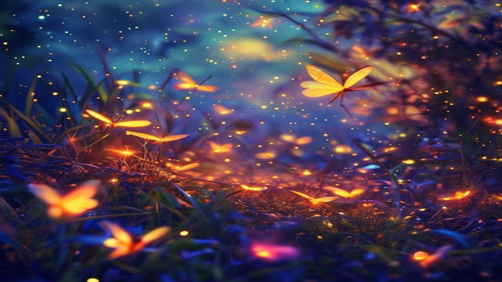 Splendid Fireflies Field Warm by Night