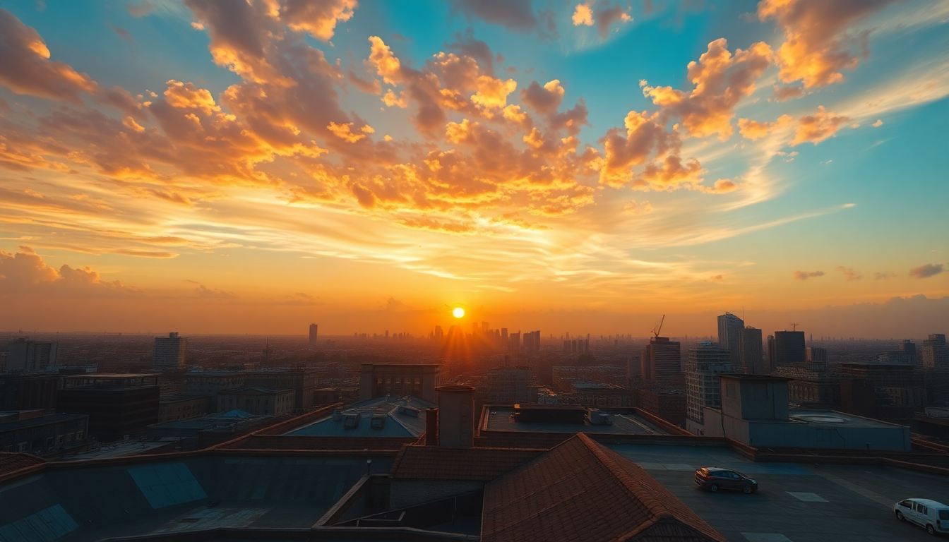 Panoramic Rooftop Skyline Clouds Panorama