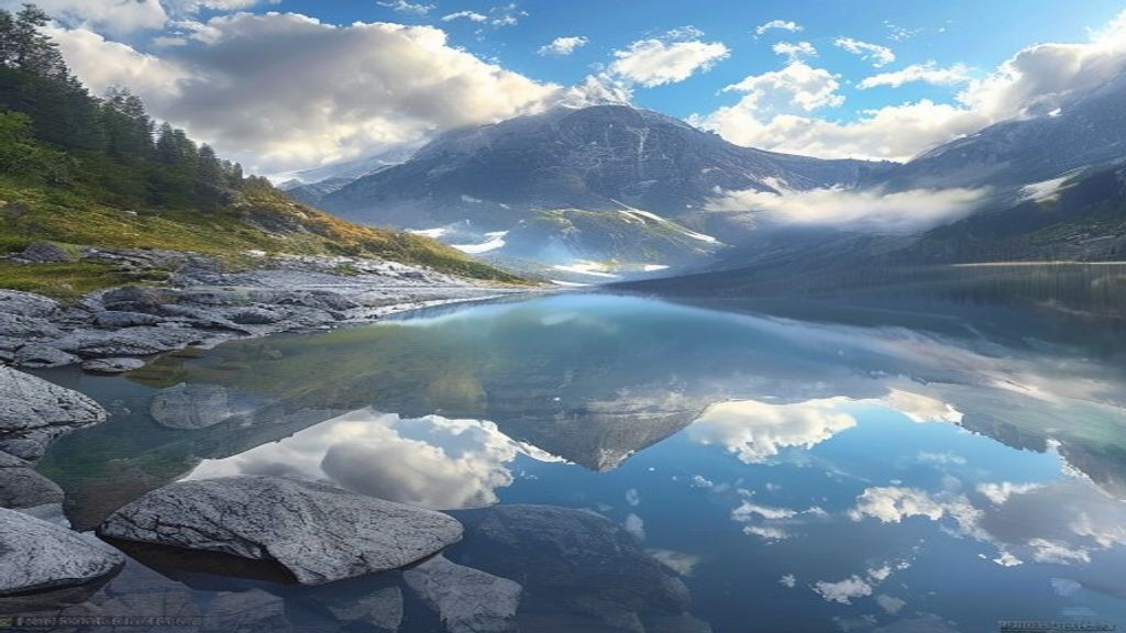 Shimmering Mountain Lake Mirror Reflections