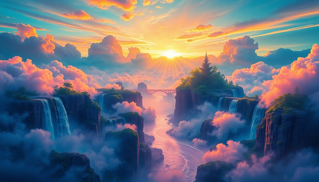 Ancient Floating Islands Waterfalls Magic