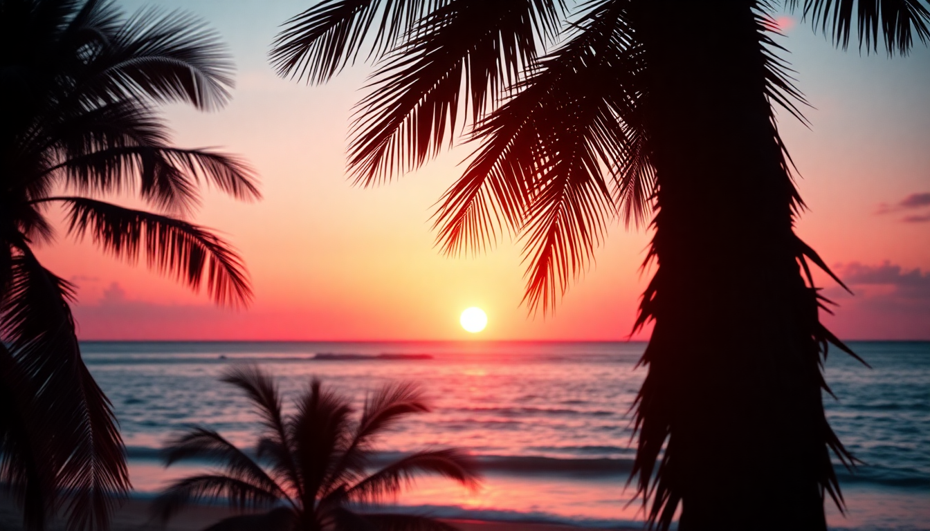Extraordinary Palm Silhouettes Orange at Sunset