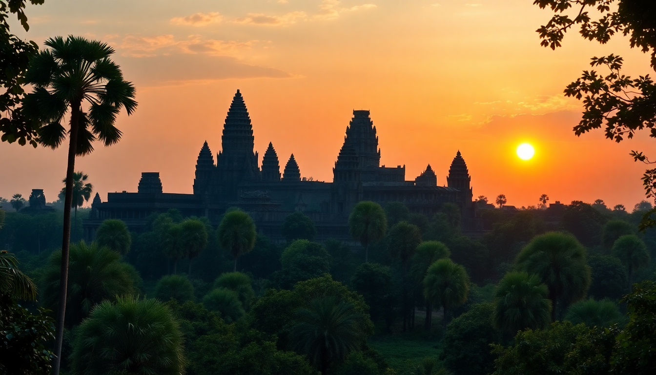 Lush Angkor Wat Wat Temple at Sunrise