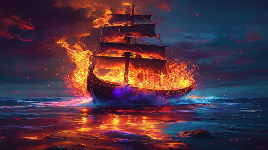 Extraordinary Viking Funeral Burning by Night