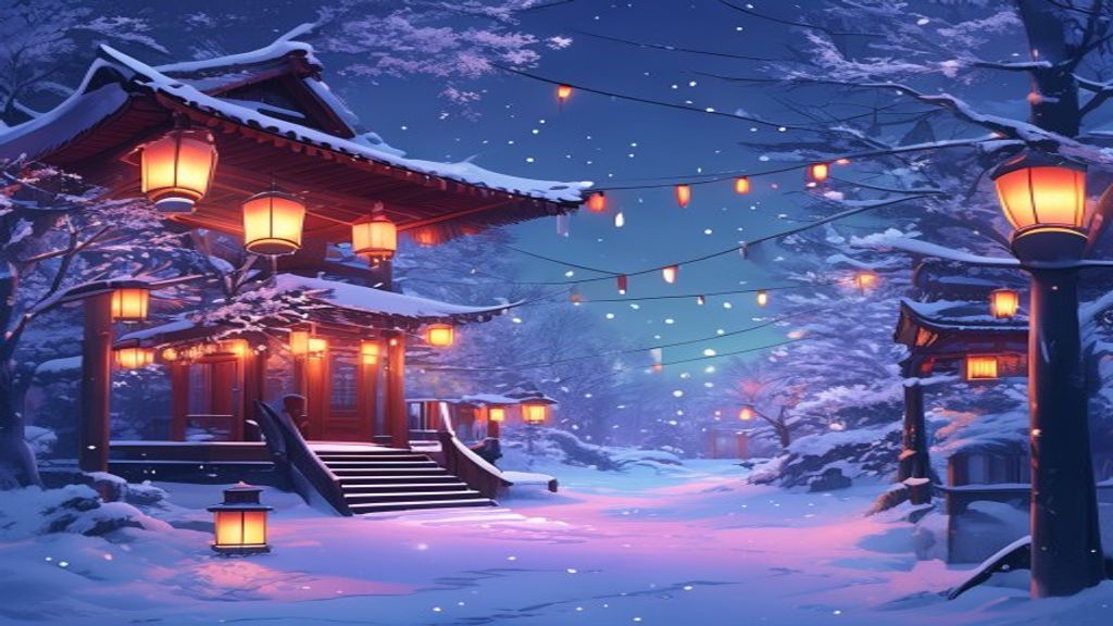 Splendid Shrine Lanterns Anime in Winter