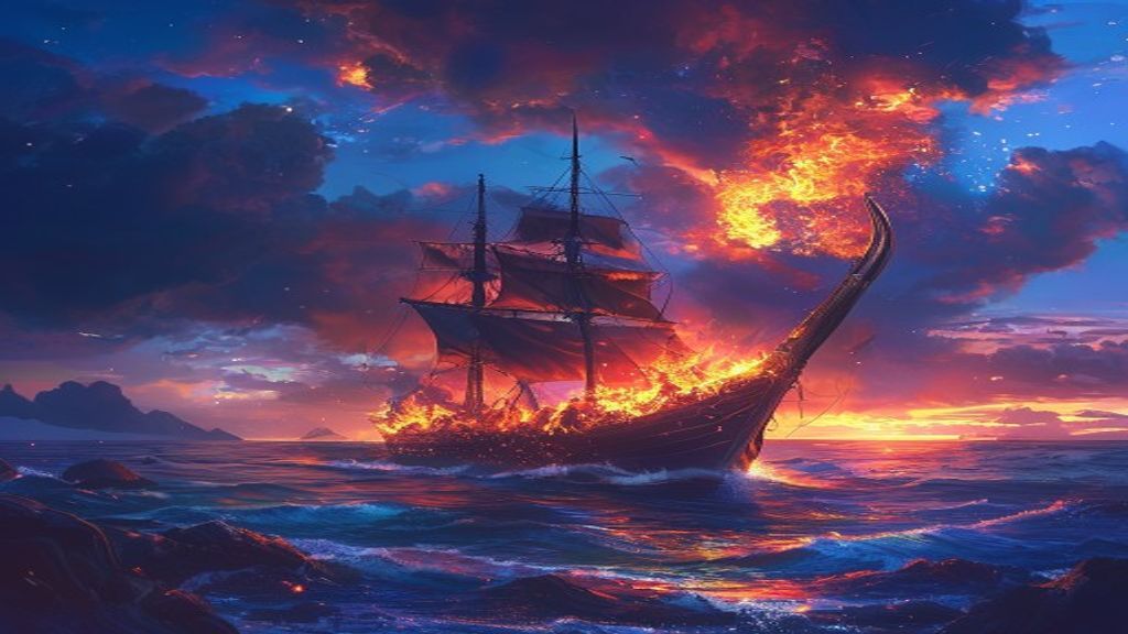 Stellar Viking Funeral Burning by Night