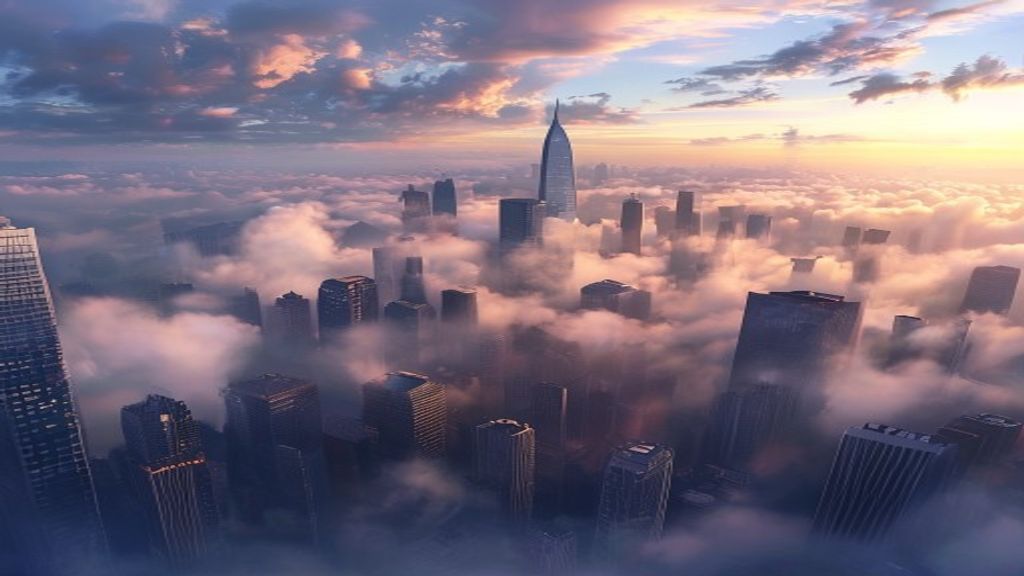 Stunning City Skyscrapers Emerging in the Mist